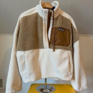 Columbia Women’s Sherpa Fleece Pullover – XL – Neutral Colorblock + Hoodie Vibes